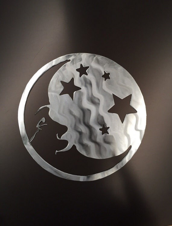 Moon stars night sky astronomy metal wall art decor man in