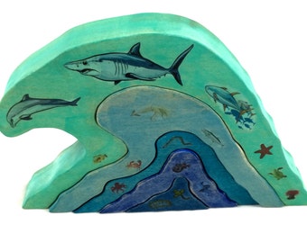 Ocean wave stacker, wooden stackers, ocean study, wooden puzzle, montessori toys, waldorf toys