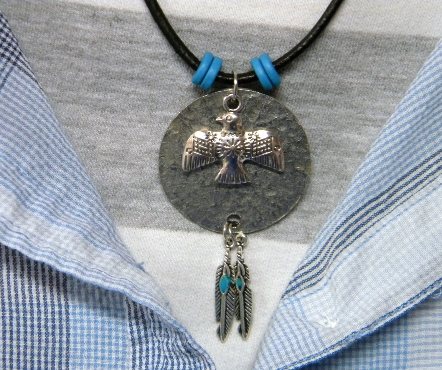 Thunderbird Necklace with Feather Dangles Native by
