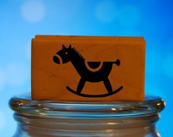 Baby Rocking Horse Rubber Stamp Mounted Wood Block Art Stamp