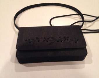 Light weight beaded black dress purse with optional shoulder strap