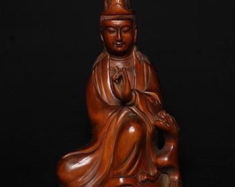 Very Beautiful Chinese Carved Wood Kwan-Yin Statue - Marked
