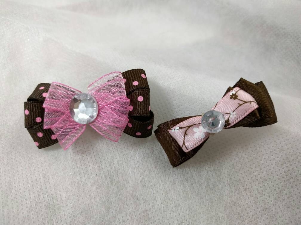 Brown and Pink Dog Ear Bows