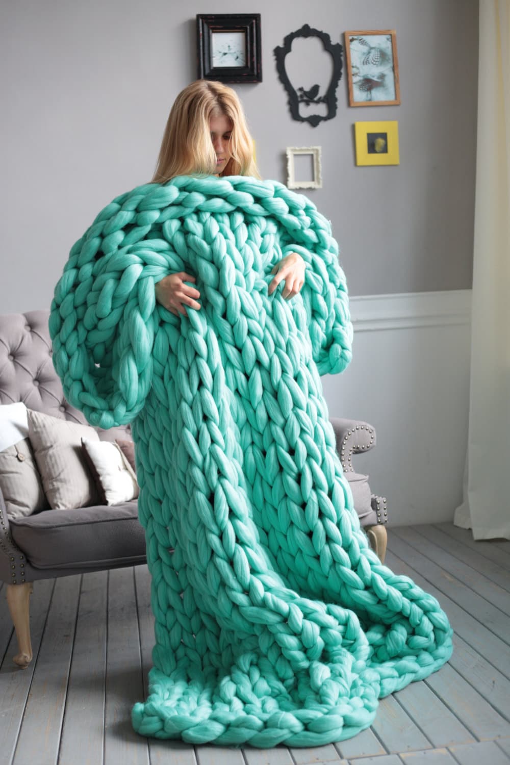 Chunky knit blanket. super bulky blanket. 23 microns. par