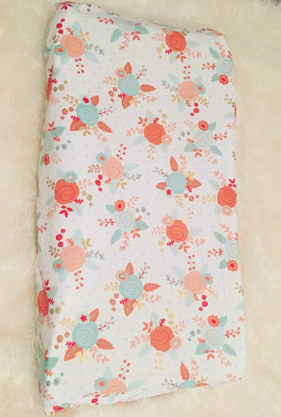 Coral gold and mint changing pad cover designer changing