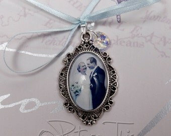 Custom Bouquet charm, Wedding Bouquet charm, Personalised bouquet photo Charm, Bouquet Brooch, Double Bouquet Charm, Memorial bouquet charm.