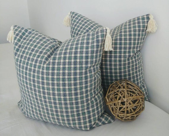 Farmhouse pillow blue gingham pillow cover by CoussinsElegance Farmhouse pillow blue gingham pillow cover by