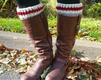 Work Sock Boot Cuffs // Work Sock Boot Topper // Red Stripe Boot Socks // Crochet Boot Cuffs // Fall Fashion // Gifts for Her
