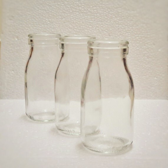 Items similar to 3 Glass Milk Bottles with Plastic Lids for parties