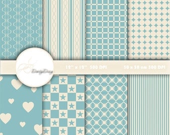 Blue and Ivory Digital Paper Download, Scrapbook Paper Pack, Digital Scrapbooking, Instant Download Digital Print #240 B