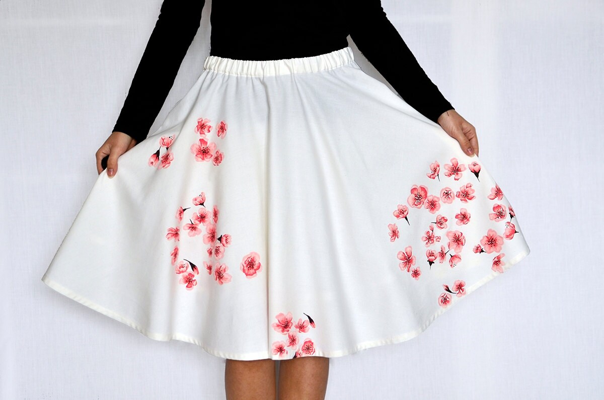 Cherry blossom skirt Circle skirt Hand painted skirt