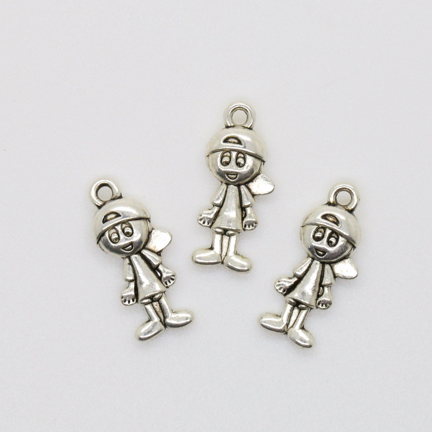 3 Antique Silver Boy Charm 3D Boy Pendant DIY Jewelry.