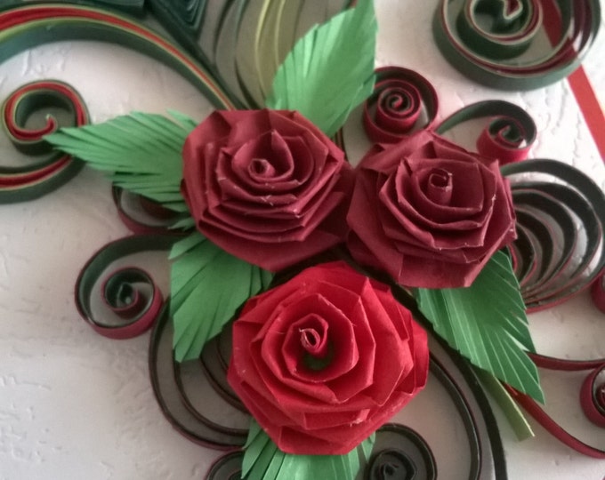 Birthday Card, Greeting Quilling Valentine Day Card, Handmade Quilling Card, I Love you Card, Red Roses Card, Paper Card