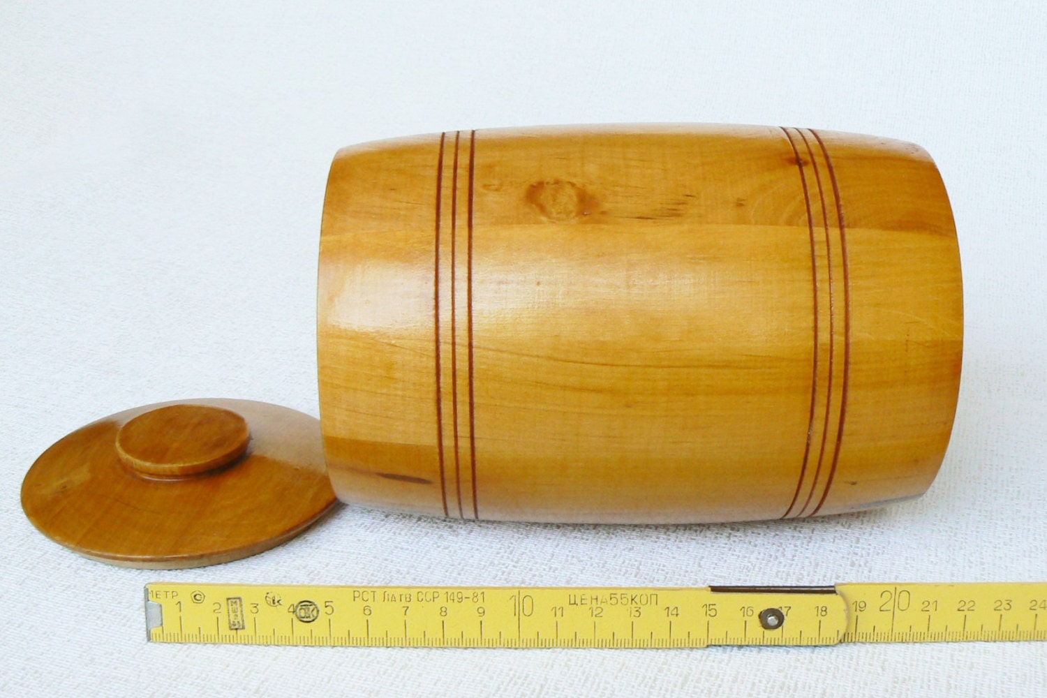 Vintage Wooden Barrel With a Lid Round Wooden Dish by RigaRetro