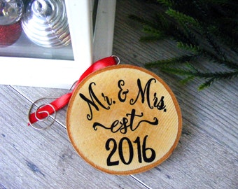 Our First Christmas Ornament - Wedding Christmas Ornaments - Rustic Wedding Ornament - Mr and Mrs Ornament - Newlywed Ornament - Couple Gift
