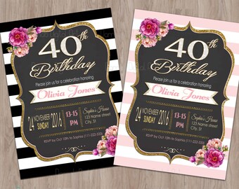 40th birthday invitation women, 40th birthday invitation for women, 40th birthday invite, 40th invitations, 40th birthday party invitations