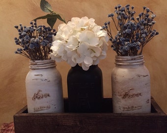 Items similar to Vintage Denim Mason Jar Centerpiece Flower Vase on Etsy