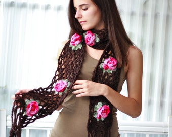 Crochet pattern, Patron crochet PDF – ROSE Shawl, hand knitted multicolor lace shawl, easy knit, wrap, neck warmer, scarf.