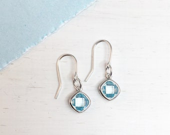Aqua Earrings, Aqua Coloured Earrings, Blue Earrings, Aqua Cubic Zirconia Earrings, Pale Blue Stone Earrings, Blue Gemstone Earrings