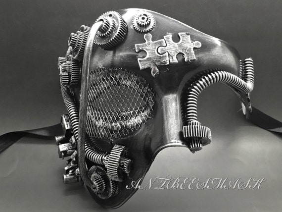 New Steampunk Style Black Silver Phantom Half Face Men Masquerade Costume Party Mask by AntbeesMask steampunk buy now online