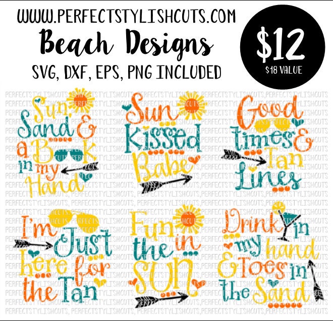 Beach Designs Bundle SVG DXF EPS png Files for Cutting