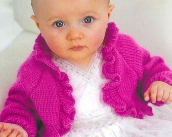 PDF Knitting Pattern for a Baby/ Girls Ruffled Bolero Shrug - To Fit 16" to 26" - Instant Download