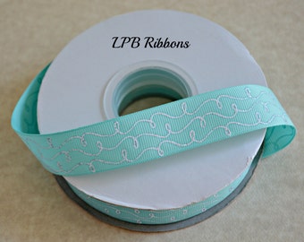 7/8" Aqua glittered doodles, Aqua doodles, aqua grosgrain ribbon, grosgrain ribbon