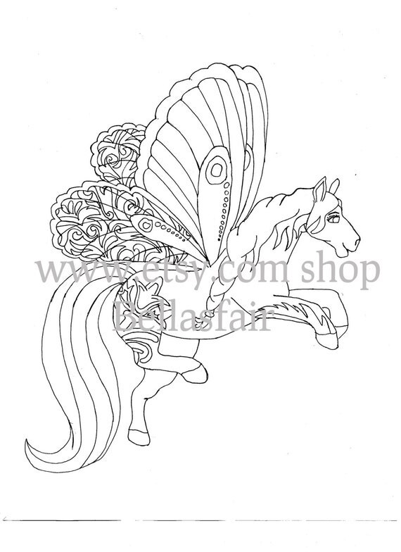 Hand Drawn Mythical Horse coloring coloring page fantasy