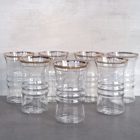 Highball glasses with gold rim by Anchor Hocking set of 7