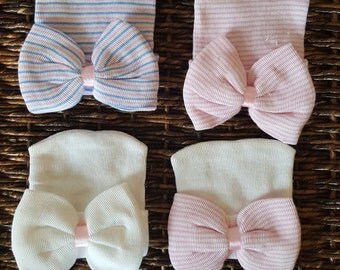 Soft Newborn Hats with Bow Multiple Colors Available