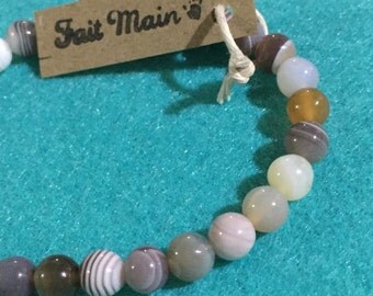 Bracelet - woman Agate Grise/rose lithotherapy-6 mm - unique model