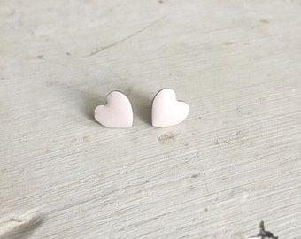 Vintage Earrings - Pale Pink Heart Stud Earrings - Simple Pink Heart Shaped Earrings, Heart Jewelry, Heart Accessory
