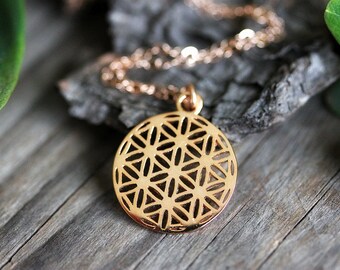 Flower of Life Necklace, Sacred Geometry Jewelry, Rose Gold Filled Chain