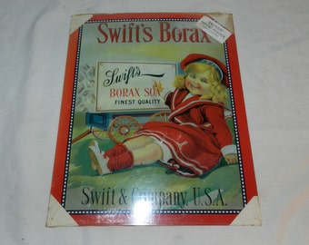 Swift's Borax Soap with girl in red dress and wagon - Reproduction metal Collectible Advertising sign still in shrink wrap 29-9
