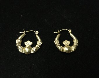 Vintage Earings, Pierced, Claddagh Symbol, 10K Gold