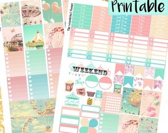 Vintage Carnival Printable Planner Stickers, Circus Stickers, Carnival Stickers, Summer Stickers, Weekly kit, Printable, Erin Condren