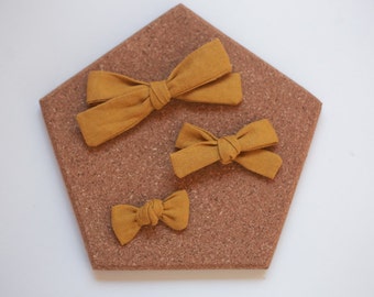 Mustard linen School Bow - toddler bow clip - baby headband - school girl bow