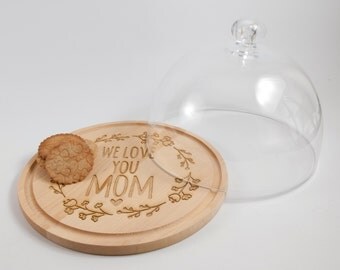 PERSONALISATION - glass dome lid and beechwood base.