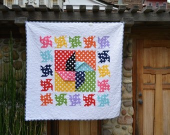 Baby Quilt/ Bright Poka Dot Pinwheels