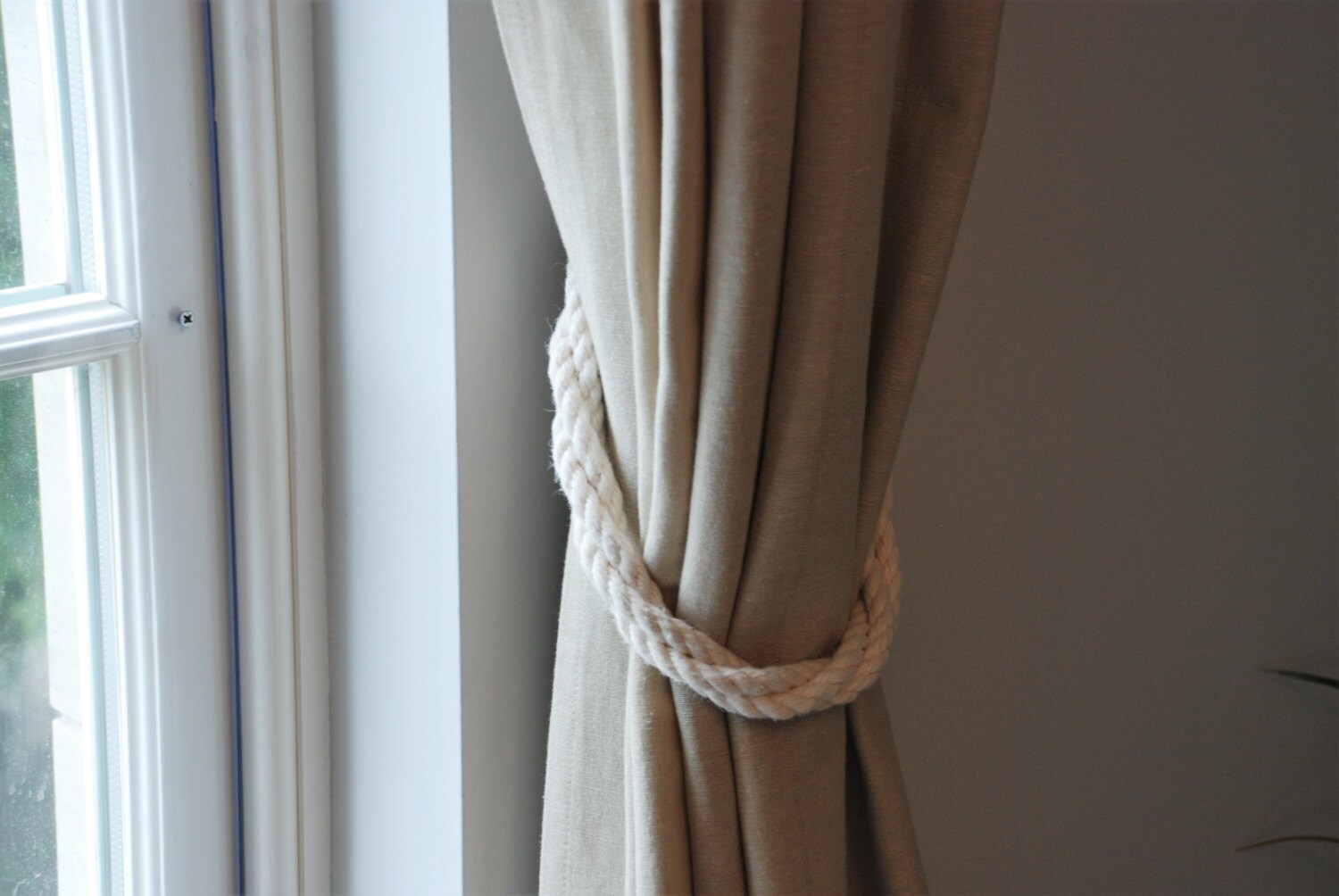 Cotton Rope Twist White Curtain Tiebacks/ Nautical curtain
