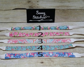 Sunglass straps, croakies, monogrammed sunglass straps, personalized sunglass straps, Lilly Pulitzer inspired sunglass strap, Lilly Pulitzer
