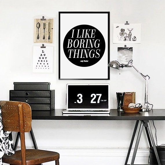 Download I like boring things Andy Warhol quote Affiche Scandinave