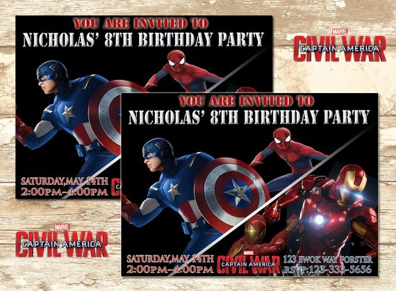 Civil War Captain America Birthday Invitation by RainbowPrintables