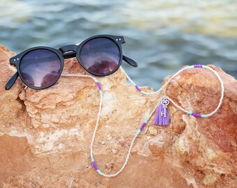 Beaded Sunglass Strap | Silver Eyeglass Cord | Eyeglass Seed Bead chain with tassel | Beads Sunglasses Lanyard | Czech Bead Sunnies Straps