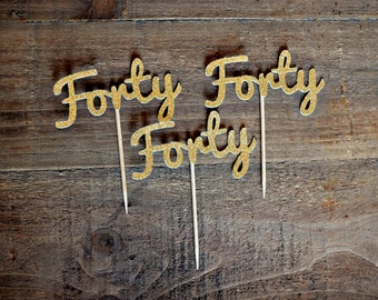 Forty Cupcake Toppers. 40 Cupcake Toppers. 40th Birthday Cupcake Toppers. 40 Gold. 40 Silver.