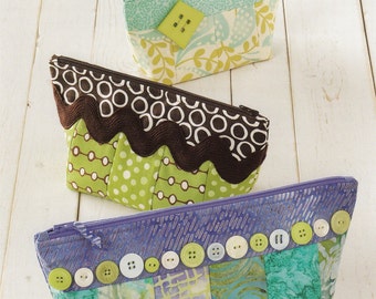 Zippy Strippy Rick Rack Buttons Zippered Bag Pattern - Fat Eighth Friendly - Cosmetic Bag Makeup Bag or Storage Bag