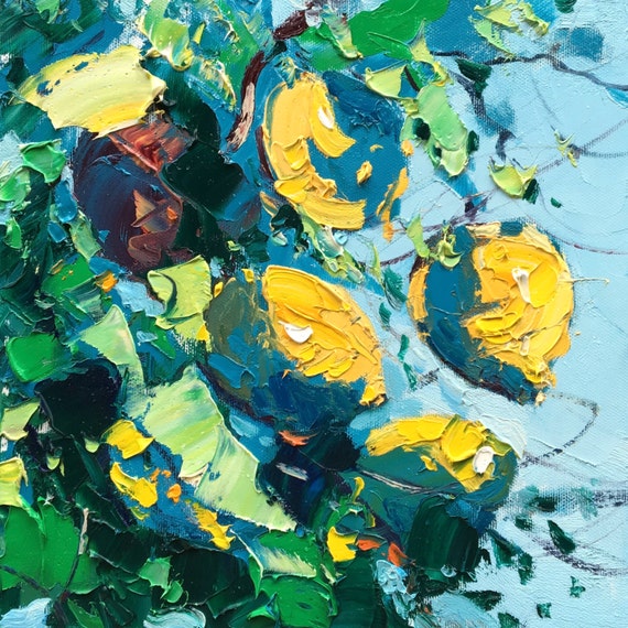 Lemon Yellow Oil Paint Lemon Painting Fruit Art by KikArtPaintings