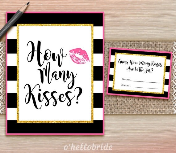 Guess How Many Kisses Game Printable Black and White Pink