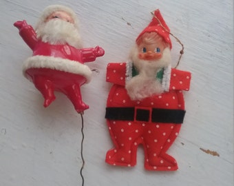 Vintage Shabby Santas, set of two, Christmas Ornaments, Old and Tacky, Seen Some Love. But oh so Retro Christmas!