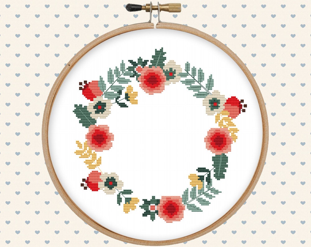 Download Floral wreath cross stitch pattern pdf instant download